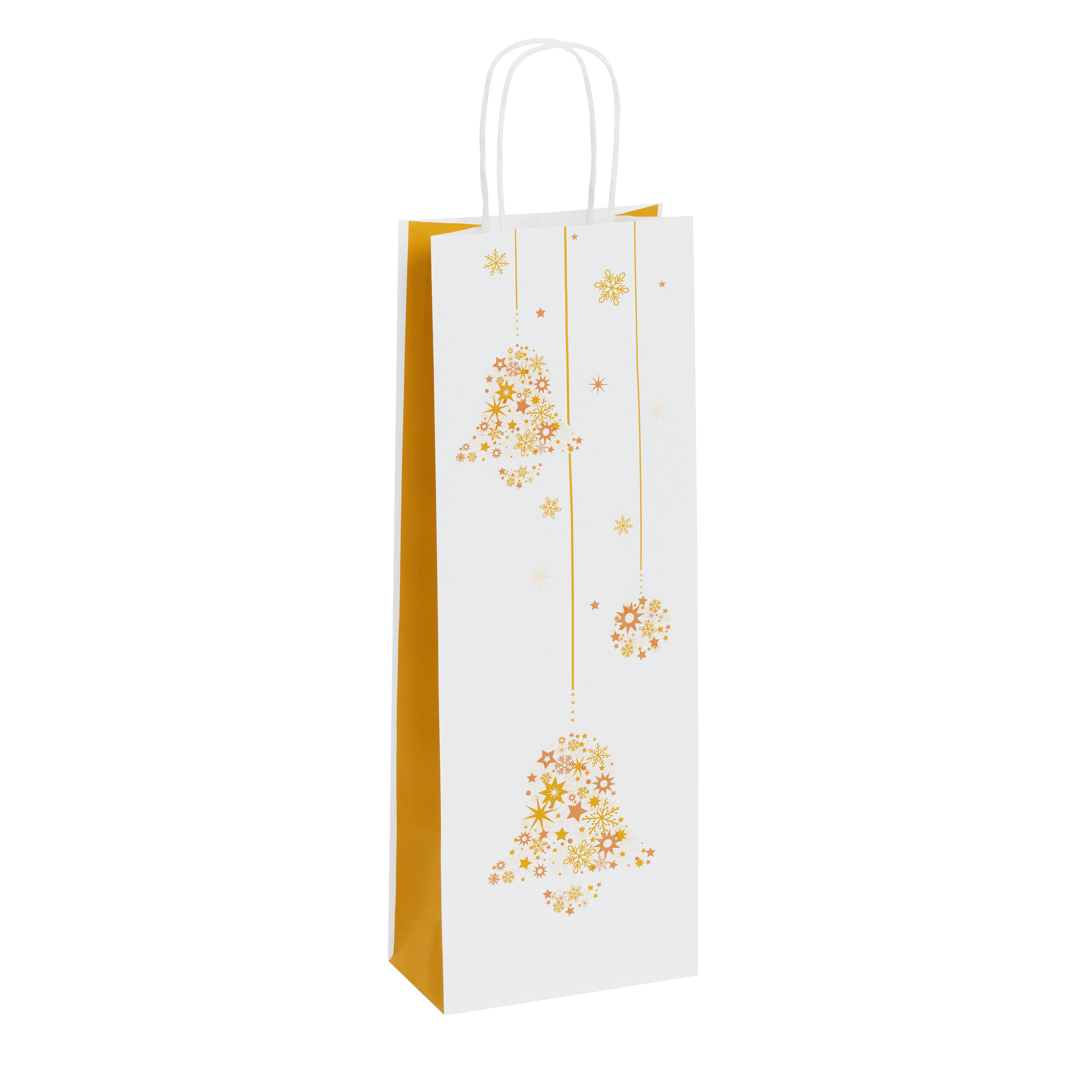 Papiertragetaschen Premium mit Kordel weiß Weihnachtsmotiv "Golden Bells" versch. Größen