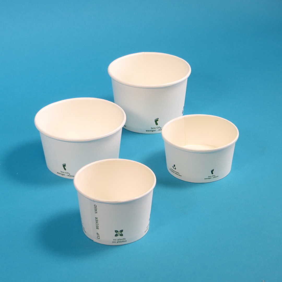 Bio Eisbecher weiß mit Bio Icon Papier+PLA versch. Größen