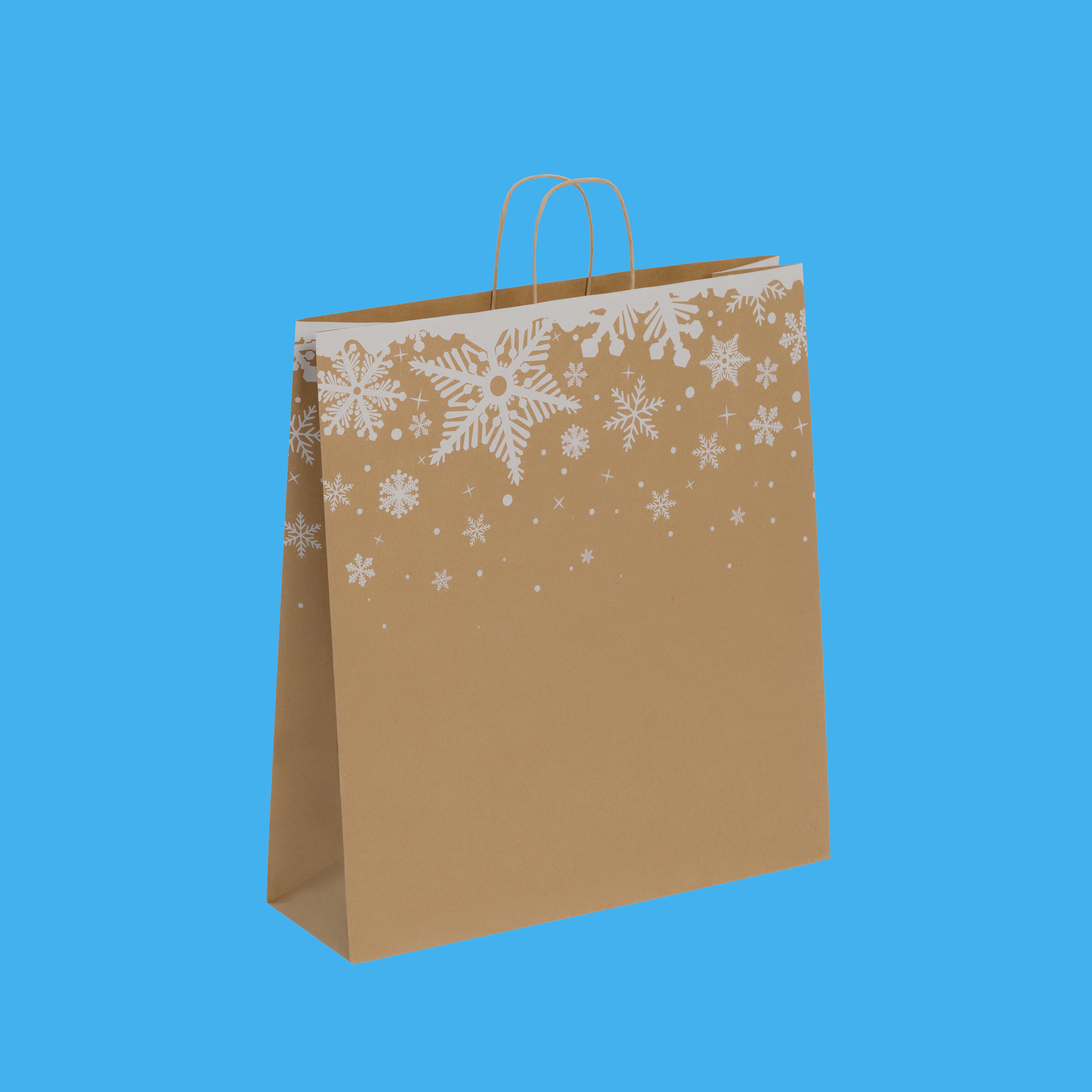 Papiertragetaschen Premium braun mit Weihnachtsmotiv "Schneeflocke" Kordel versch. Größen