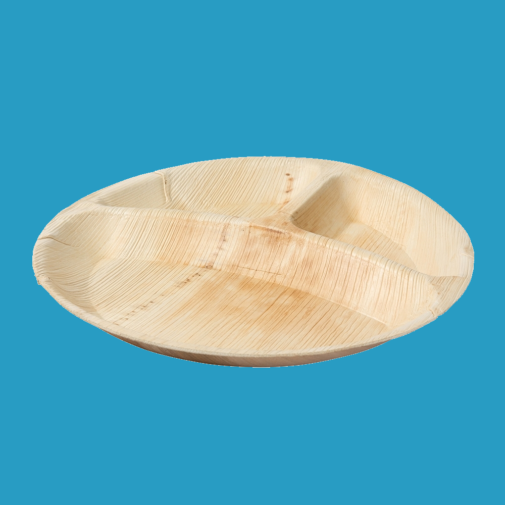 Bio Palmblatt Menüteller rund 25cm 3-geteilt 200St