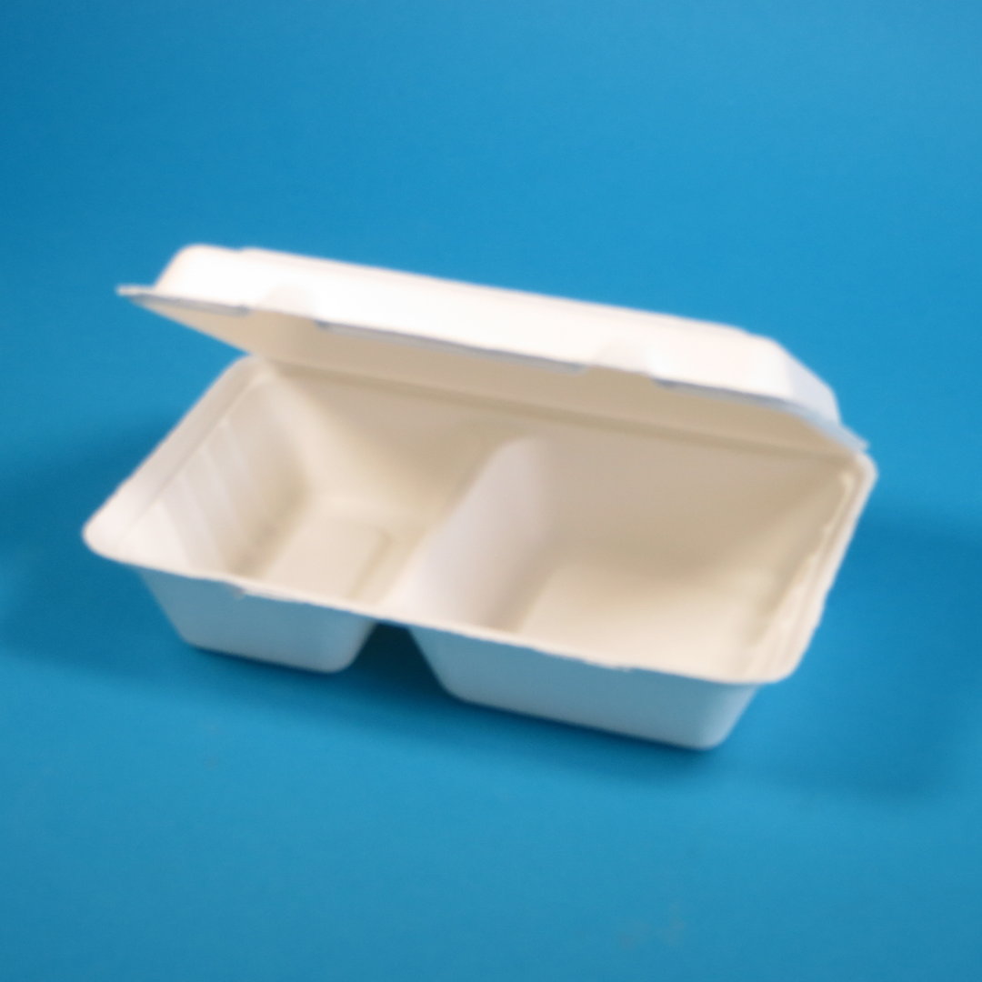 Bio Snackboxen 2-geteilt weiß 250x160x63mm Zuckerrohr/Bagasse 500St