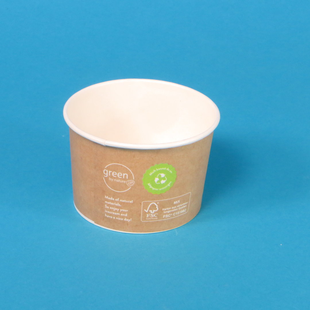 Bio Eisbecher "All Natural" Papier braun ohne PE/PLA Kunststoffbeschichtung versch. Größen