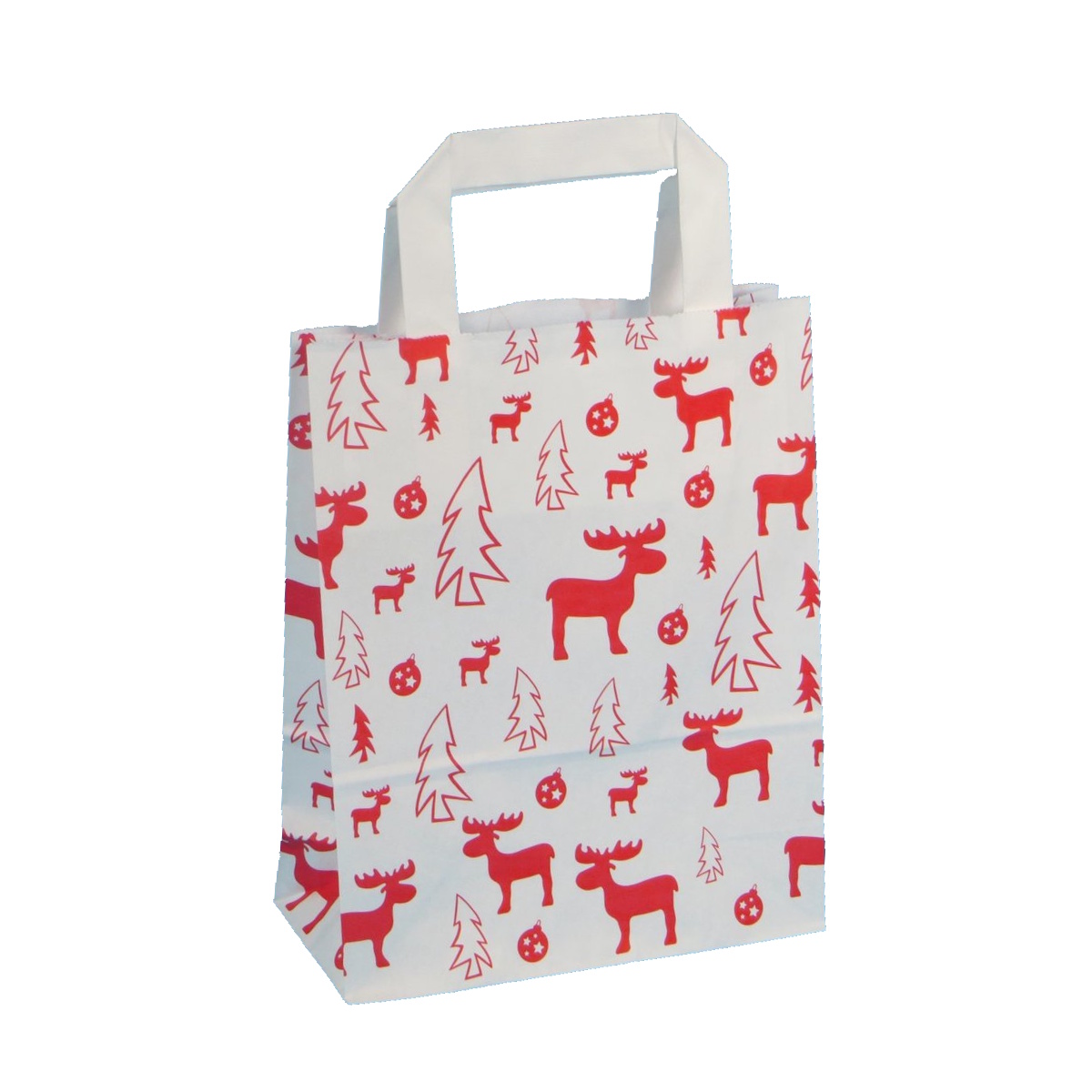Papiertragetaschen Weihnachten Elch weiß/rot 80g/m² 250St versch. Größen
