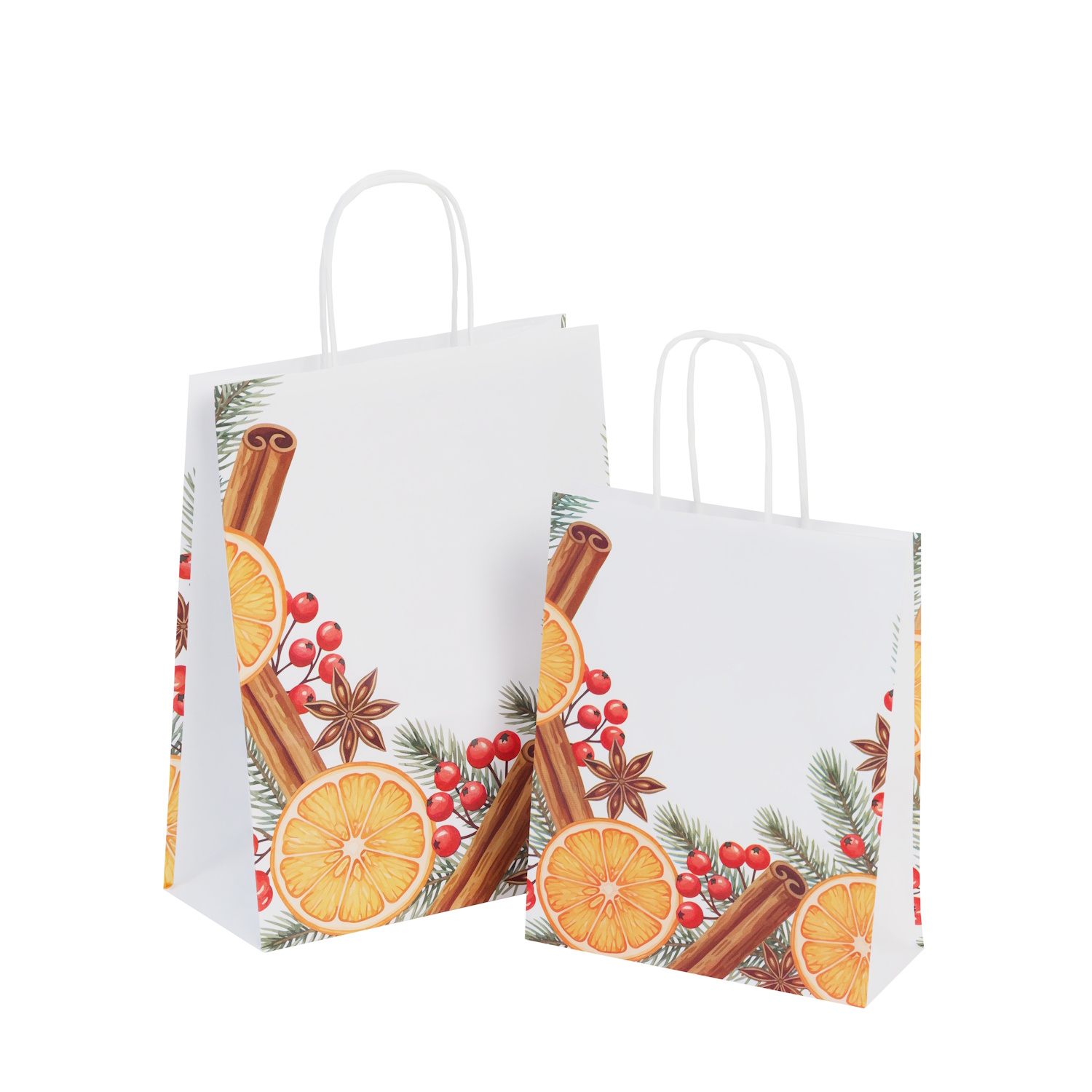Papiertragetaschen Premium weiß mit Kordel "Weihnachtsduft" verschiedene Größen