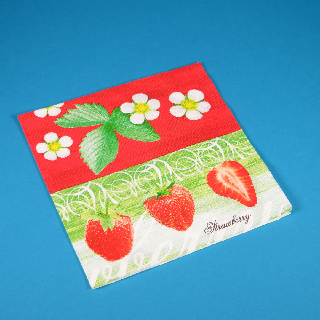 Tissue Serviette "Strawberry" 40x40cm 4lg 1/4 600St