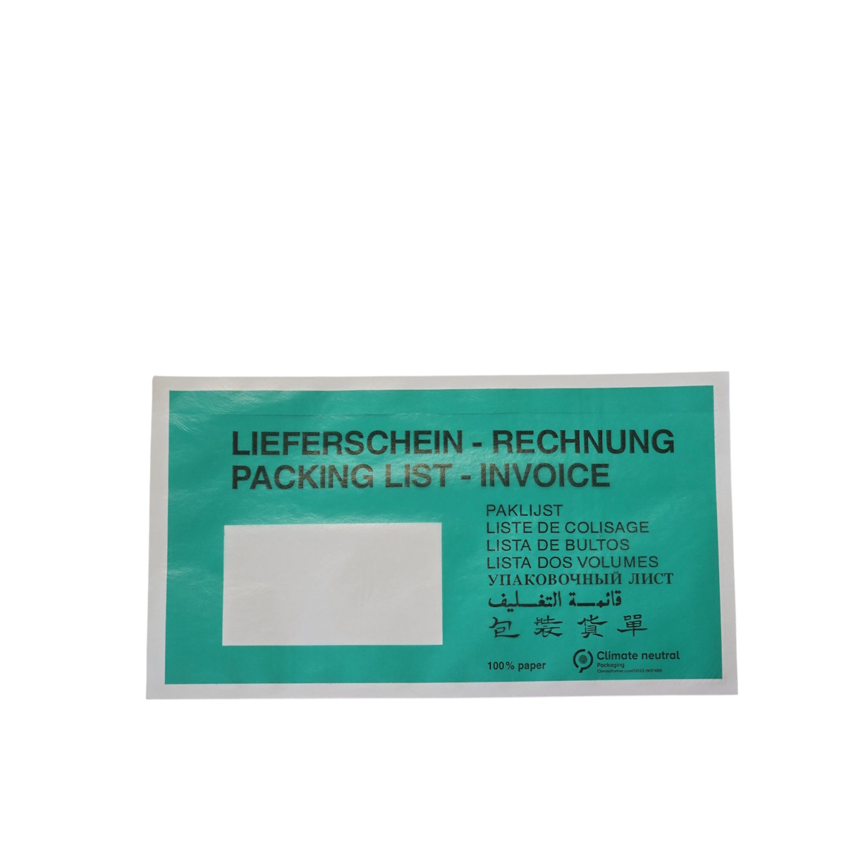 Lieferscheintaschen / Dokumententaschen mit Fenster Papier grün Din lang 235x130mm 1000St