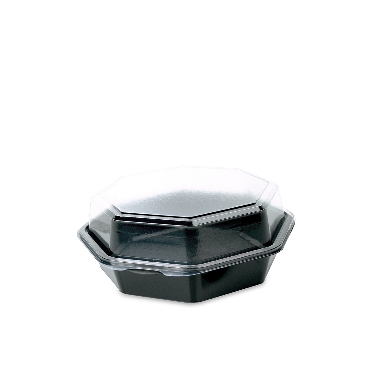 Salat Klappboxen 8-eckig schwarz mit transparentem Deckel recycelbar versch. Größen