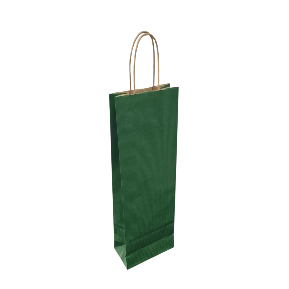 Flaschentragetaschen 14+8x39cm mit Kordel Papier grün gerippt 110g/m² 300St