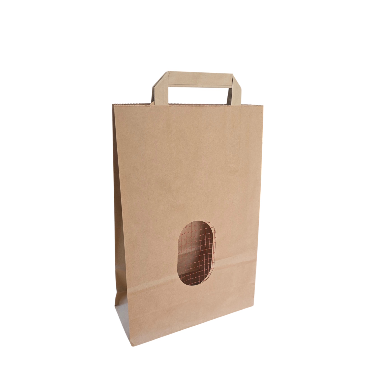 Papiertragetaschen 22+9x33cm braun unbedruckt mit Sichtnetz 90g/m² 250St Kopie
