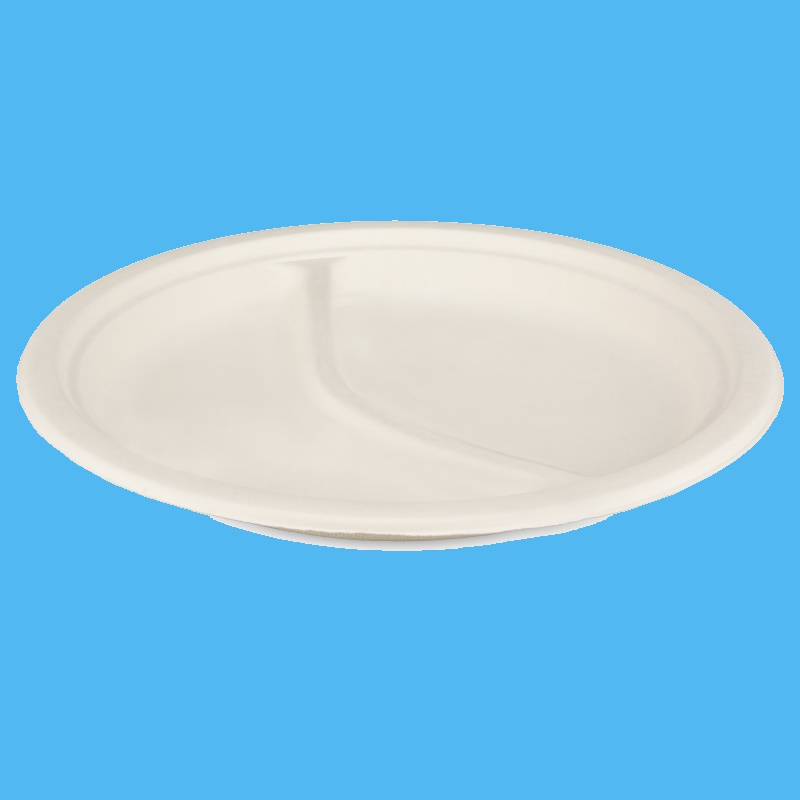 Bio Menüteller 2-geteilt Ø23cm weiß Bagasse/Zuckerrohr 500St