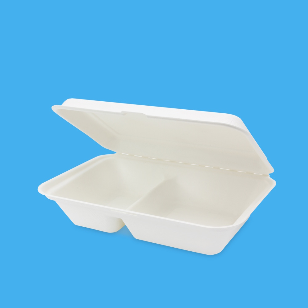 Bio Snackboxen 2-geteilt weiß 250x160x63mm Zuckerrohr/Bagasse 500St