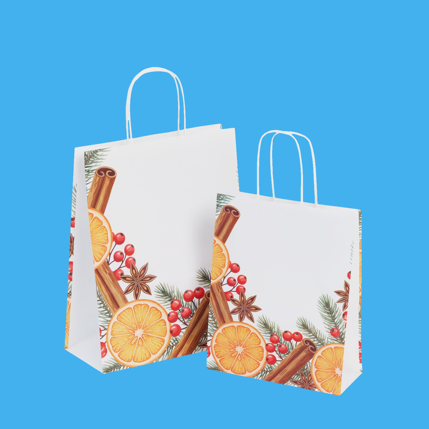 Papiertragetaschen Premium weiß mit Kordel "Weihnachtsduft" verschiedene Größen