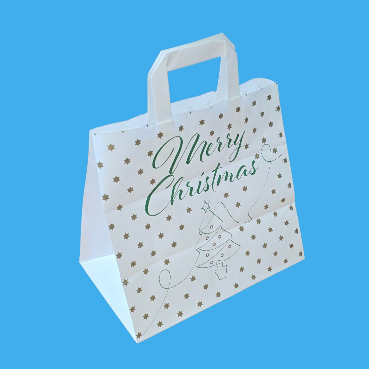Papiertragetaschen weiß Weihnachten "Merry Christmas" 26+17x25cm 250St