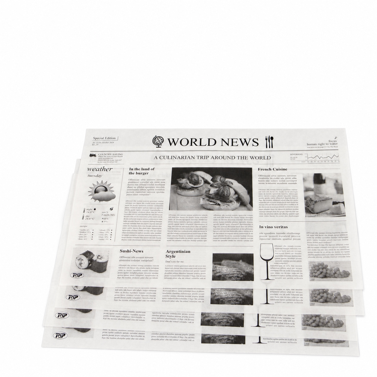 Einschlagpapier Pergamentersatz fettdicht "Zeitungsmotiv" 25x38cm 1000St