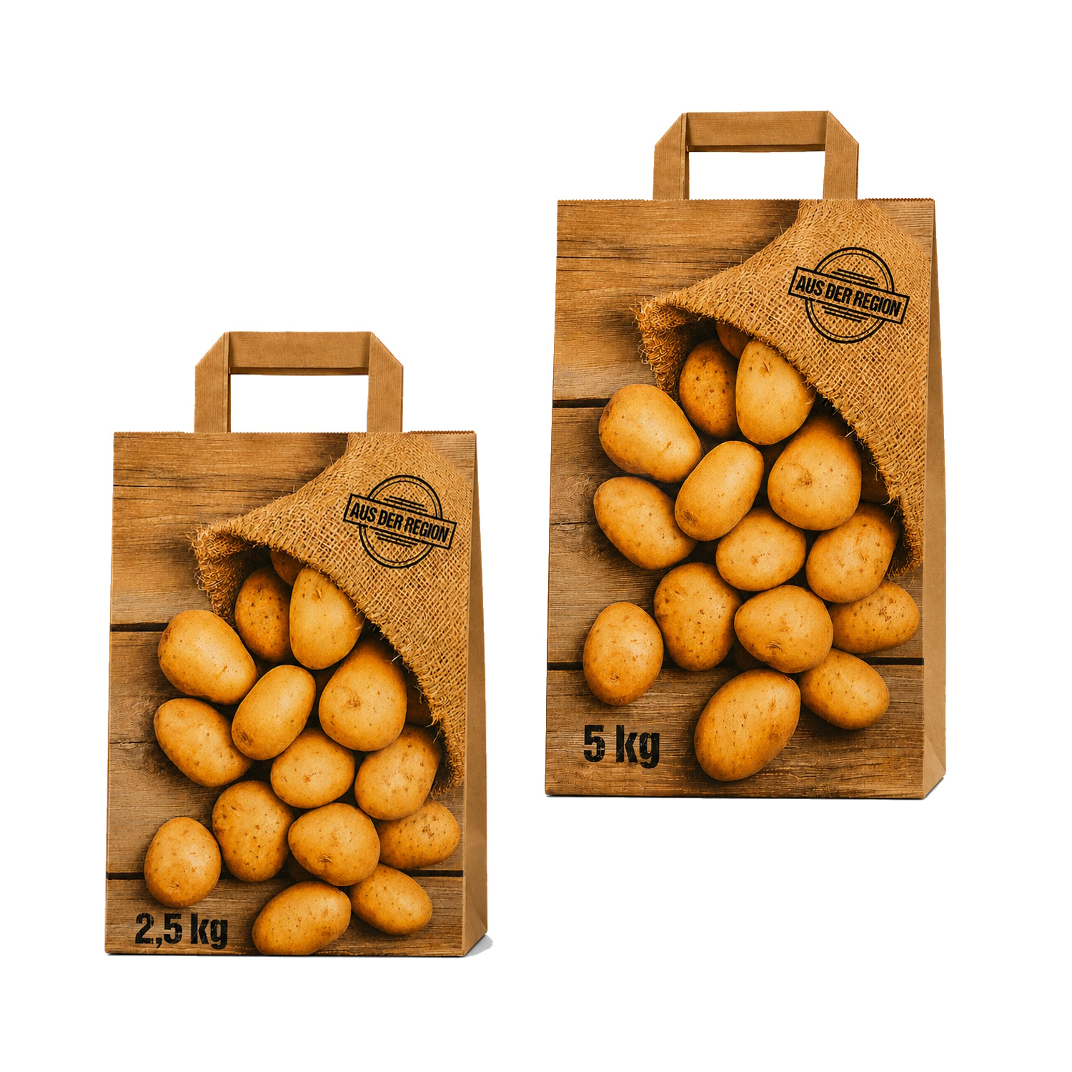 Papiertragetaschen mit Kartoffelmotiv und Gewichtsangabe 90g/m² 250St versch. Größen