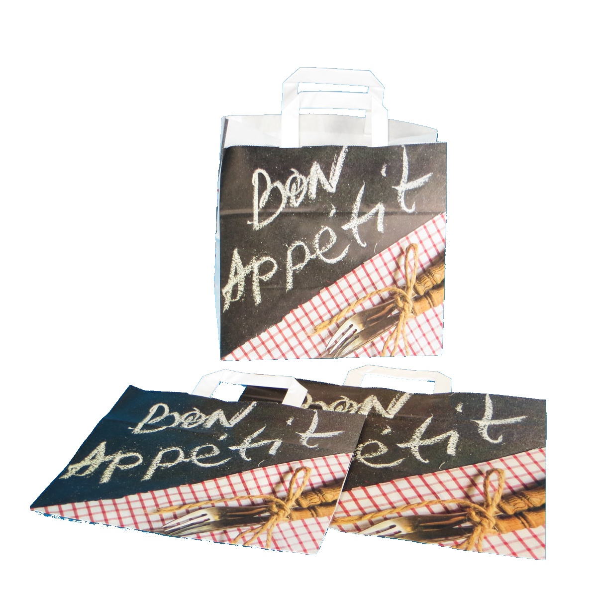 Papiertragetaschen mit Motiv "Bon Appetit" 80g/m² 250St versch. Größen