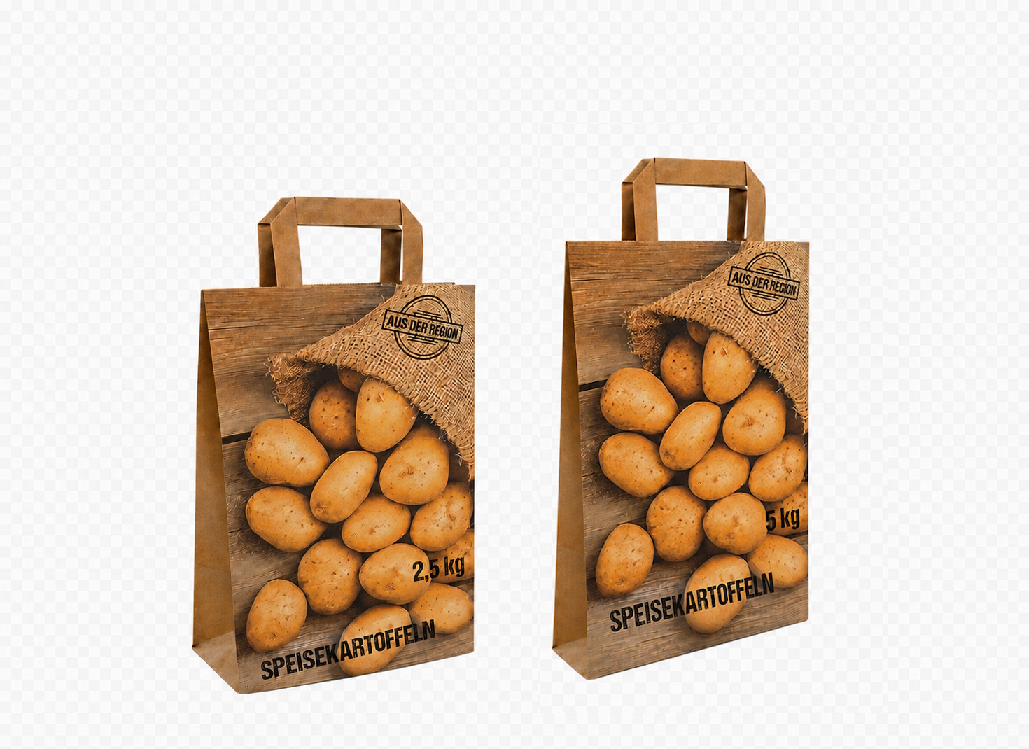 Papiertragetaschen mit Kartoffelmotiv und Gewichtsangabe 90g/m² 250St versch. Größen