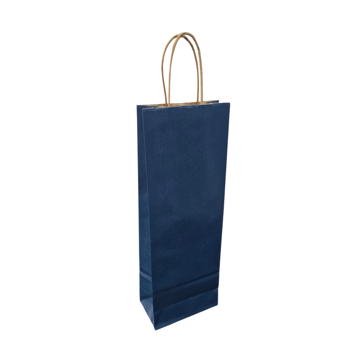 Flaschentragetaschen 14+8x39cm mit Kordel Papier blau gerippt 110g/m² 300St