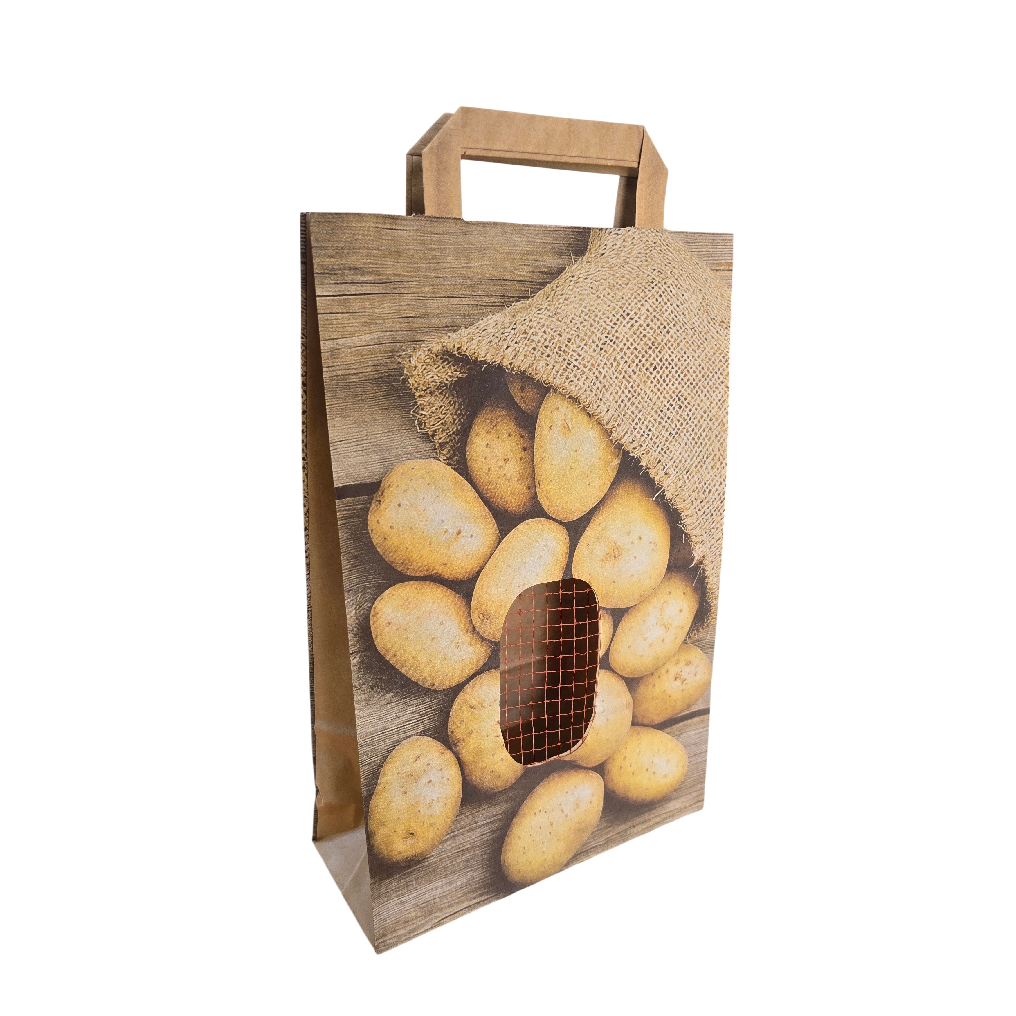 Papiertragetaschen 22+9x33cm mit Kartoffelmotiv & Sichtnetz 90g/m² 250St