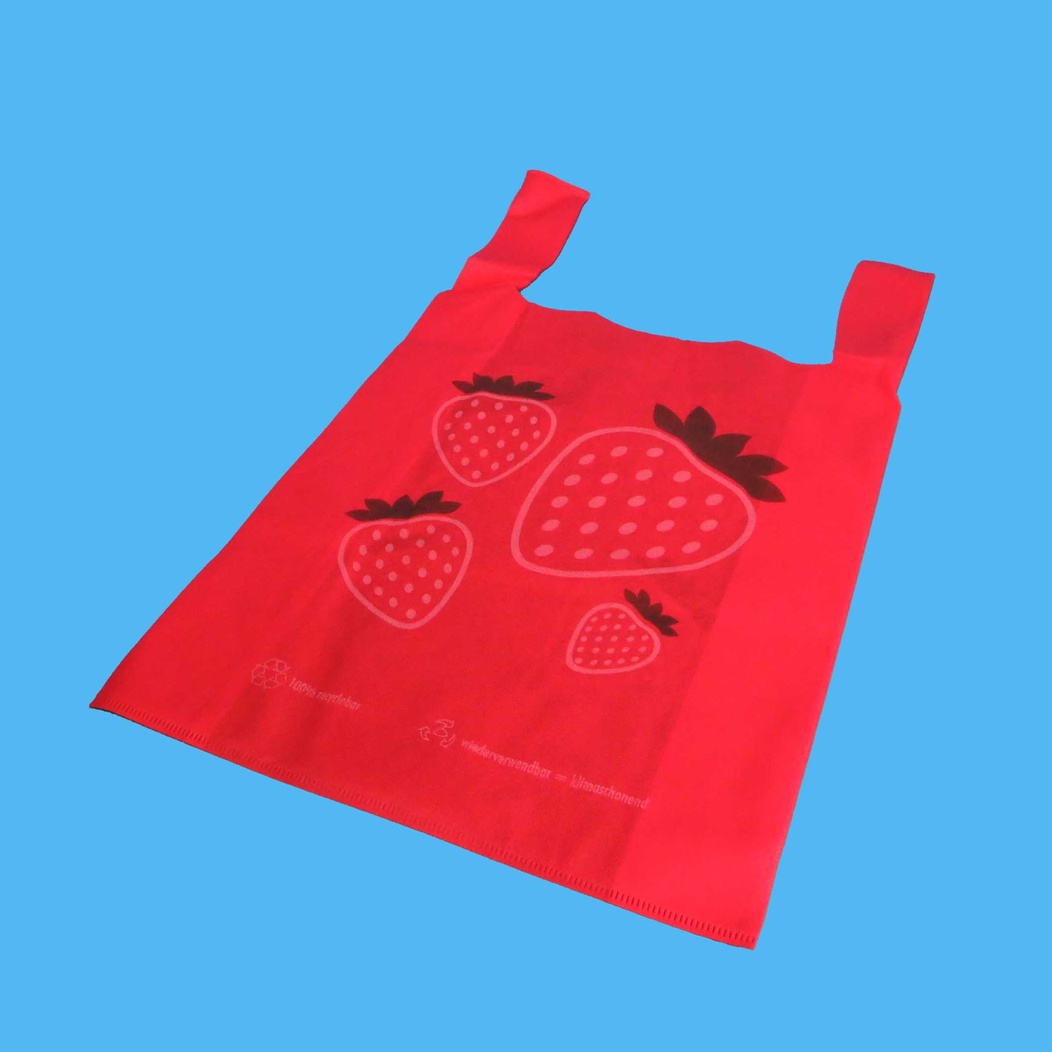 Mehrweg Hemdchentragetaschen "Erdbeere" rot 32+12x53cm 35g/m² PP Vlies 500St