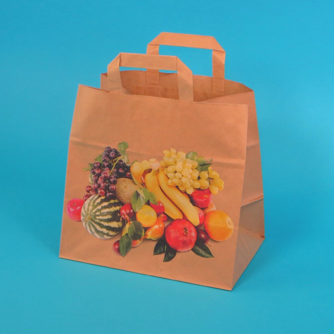 Papiertragetaschen braun "Obst" 26+17x25cm 80g 250St