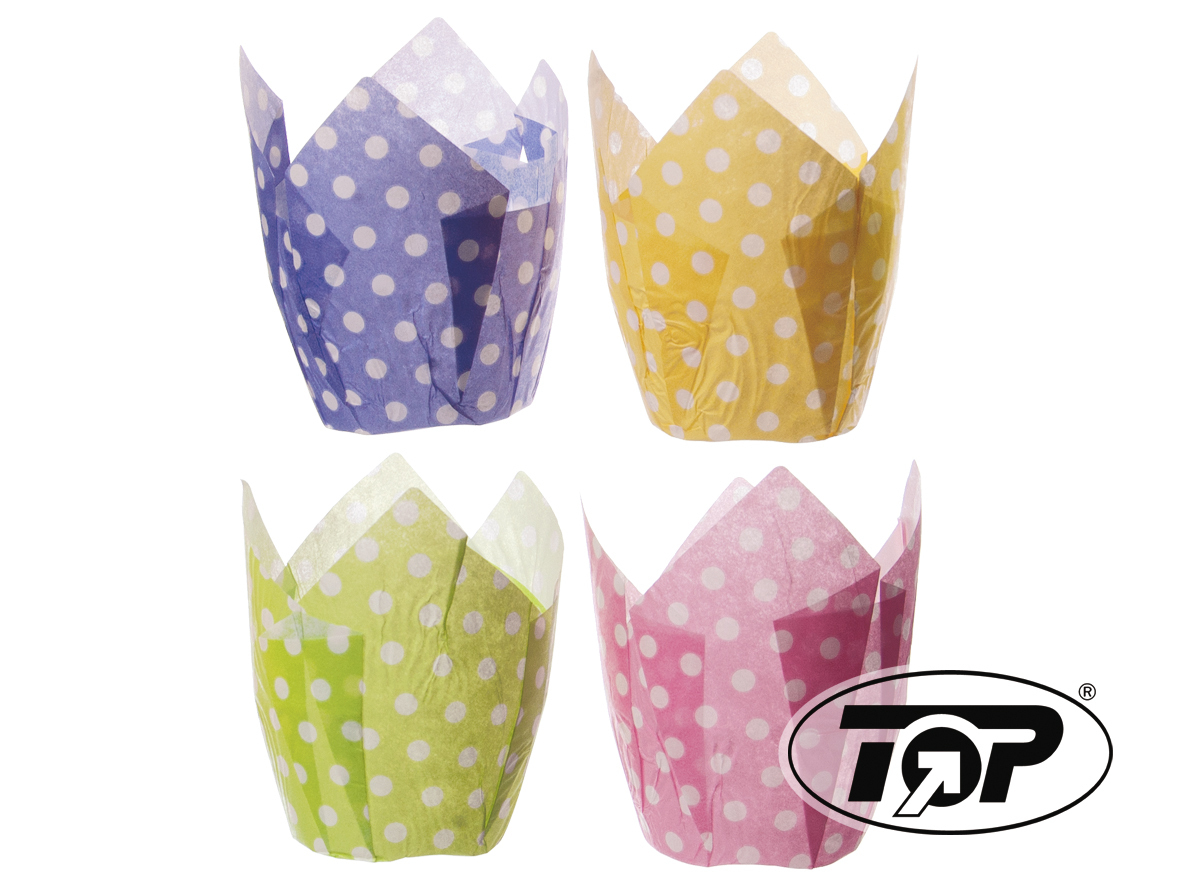 Muffin Tulip Cup Punkte Lila Gelb Grün Pink 4x250St