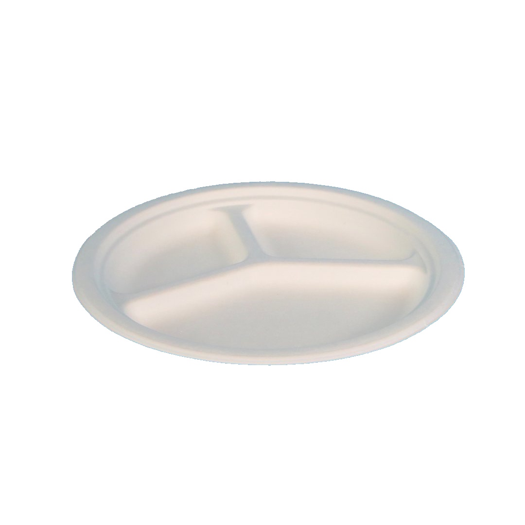 Bio Menüteller 3-geteilt Ø26cm weiß Bagasse/Zuckerrohr 500St