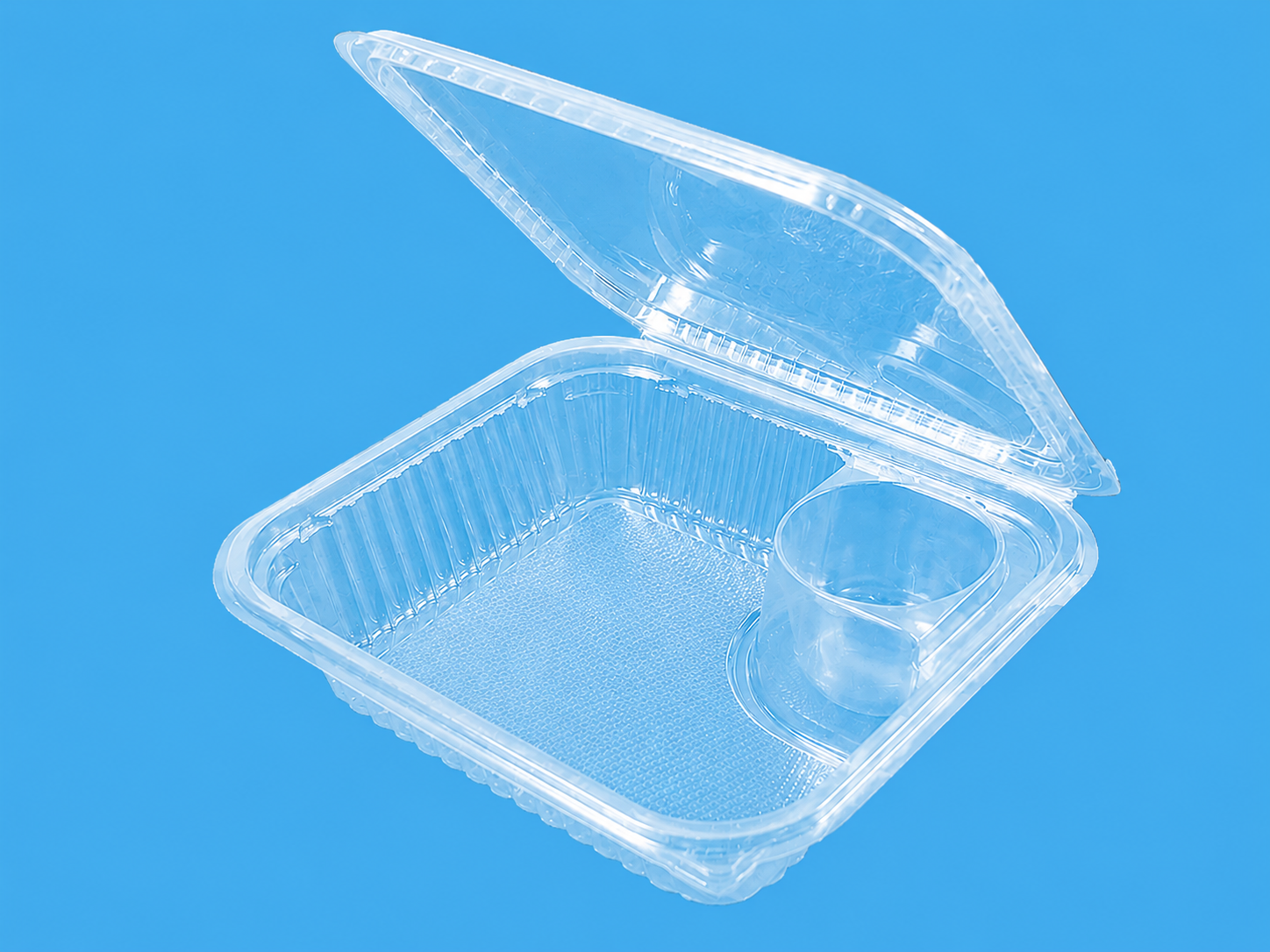 Salat Klappbox rechteckig 1000ml mit Dressingfach PET recycelbar 200St