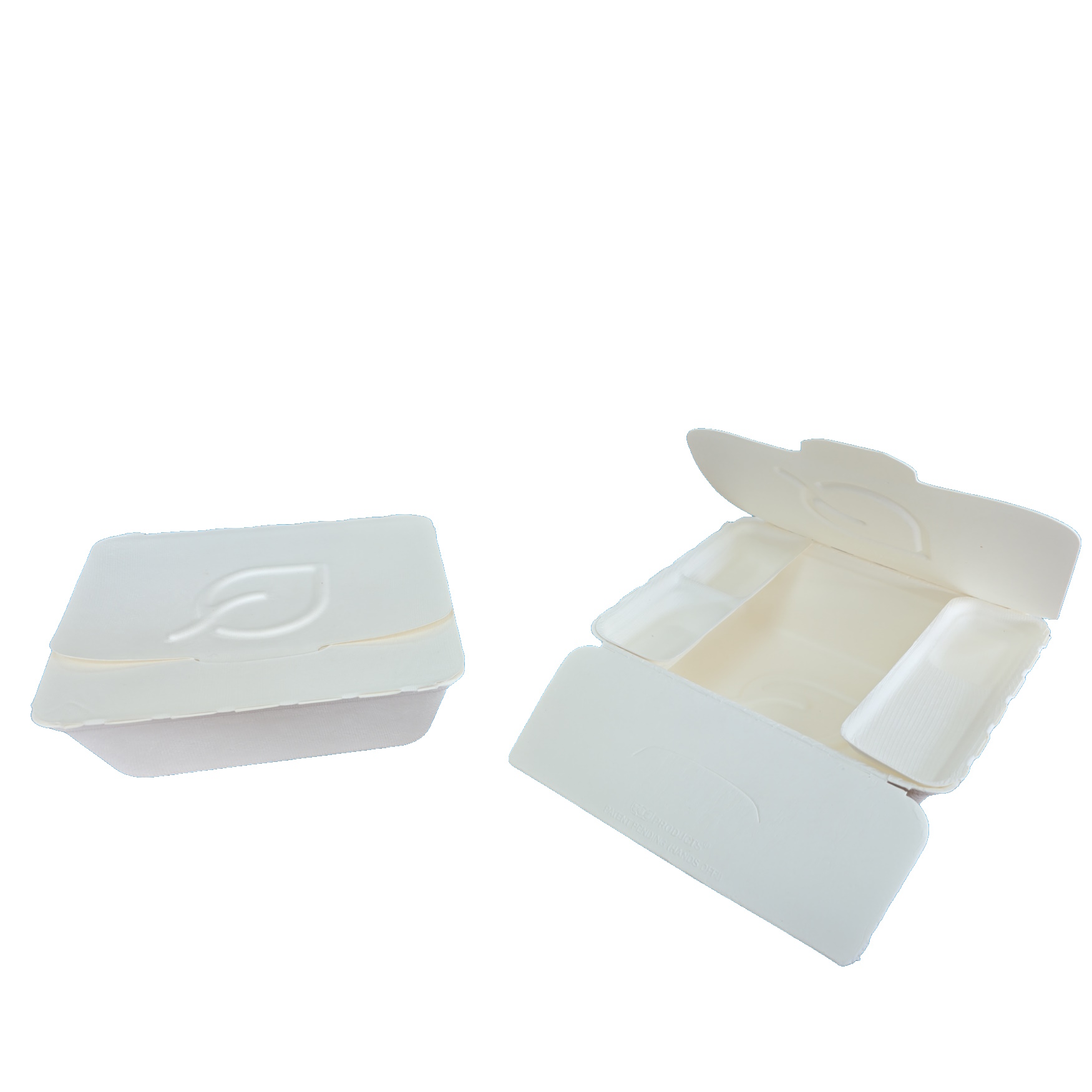 Bio Foodboxen XL mit 2 Dip/Besteckfächern Bagasse weiß 1700ml 210x190x61mm 150St