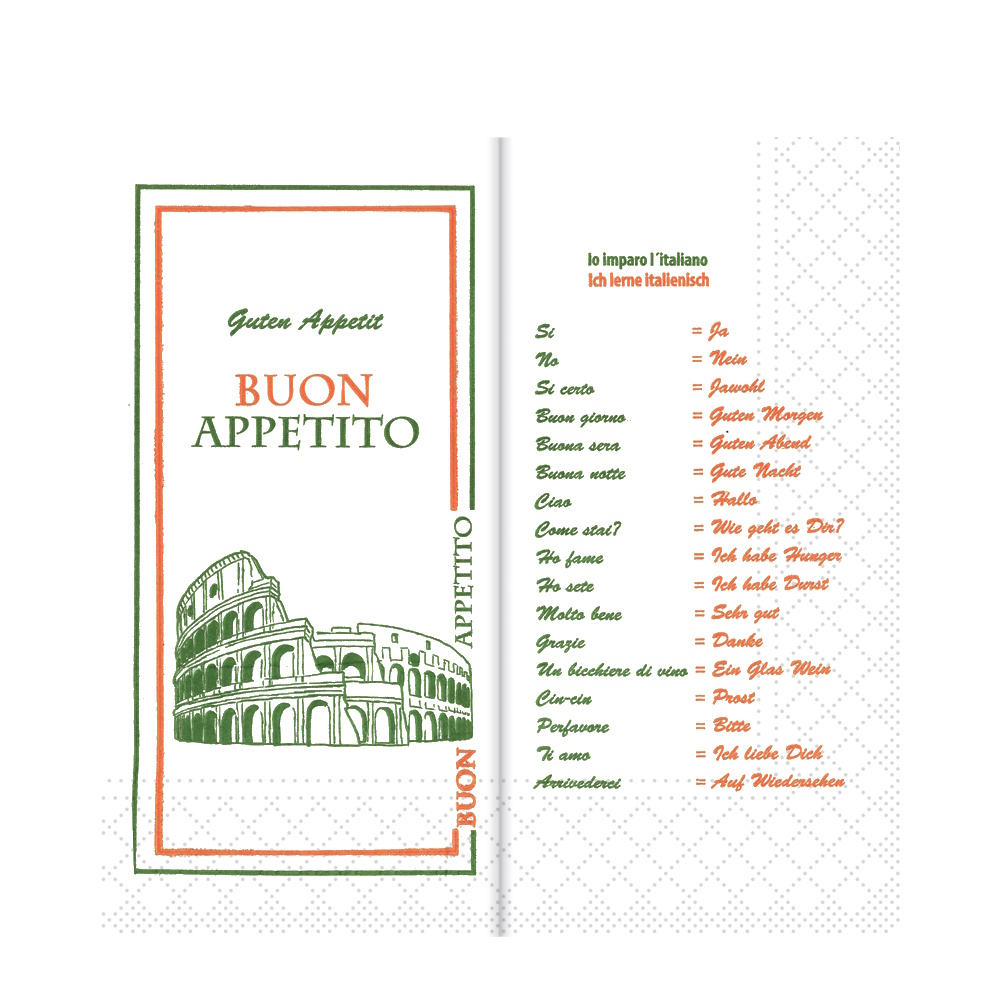 Tissue Servietten mit Motiv "Ich lerne Italienisch" 40x40cm 2-lagig 1/8 Falz 1500St