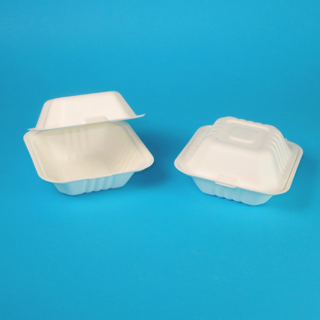 Bio Hamburgerboxen Zuckerrohr/Bagasse 15x15x8cm weiß 500St