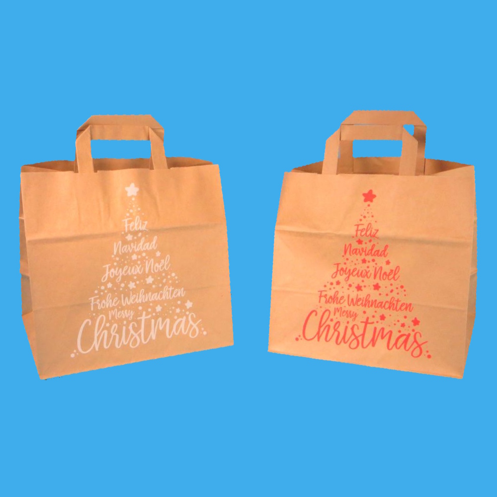 Papiertragetaschen braun "Xmas" 26+17x25cm 250St - Weiß oder Rot bedruckt