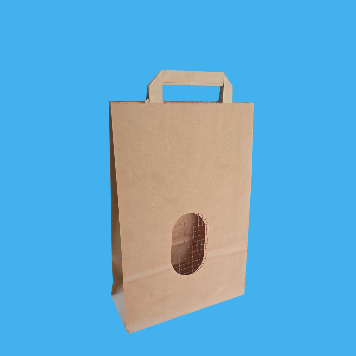 Papiertragetaschen 22+9x33cm braun unbedruckt mit Sichtnetz 90g/m² 250St Kopie