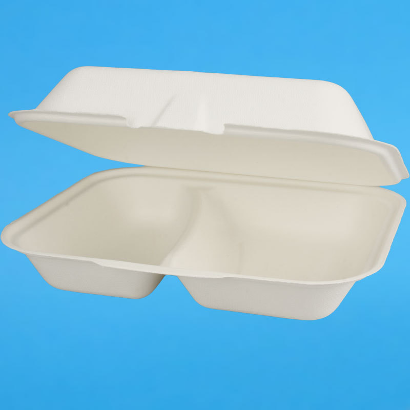 Bio Menüboxen Premium 2-geteilt 240x200x80mm Zuckerrohr Bagasse weiß 200St