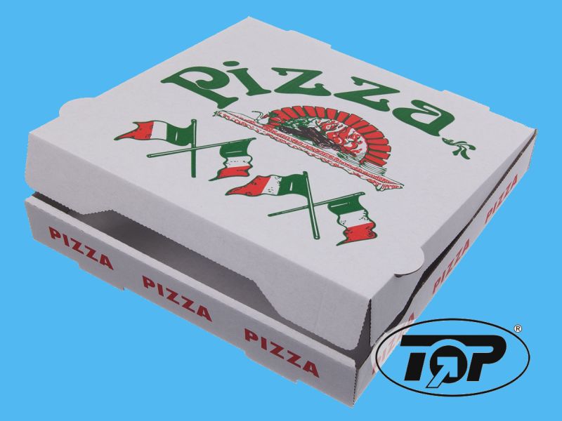 Produktbild von 100 Pizzakartons 30x30x4 Cm, Kraftkarton, Mittelmeer-Motiv, Recycelbar, Für Belagreiche Pizzen