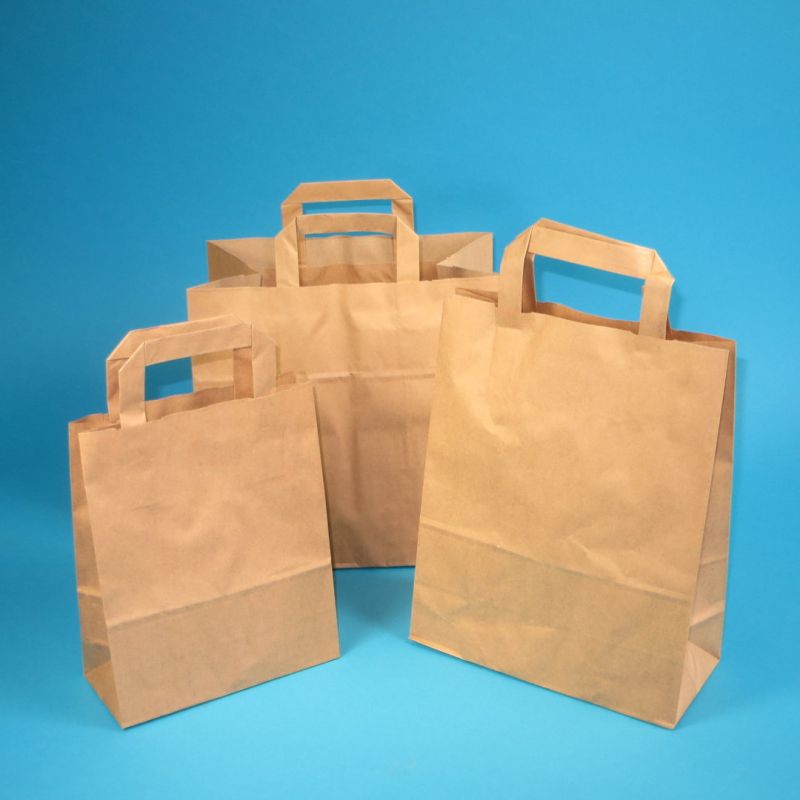 250 Papiertragetaschen Braun – 32+17x44 Cm Mit Flachhenkel, Stabil, Bio-Look, Inkl. Verpackungslizenz, Made In Europe